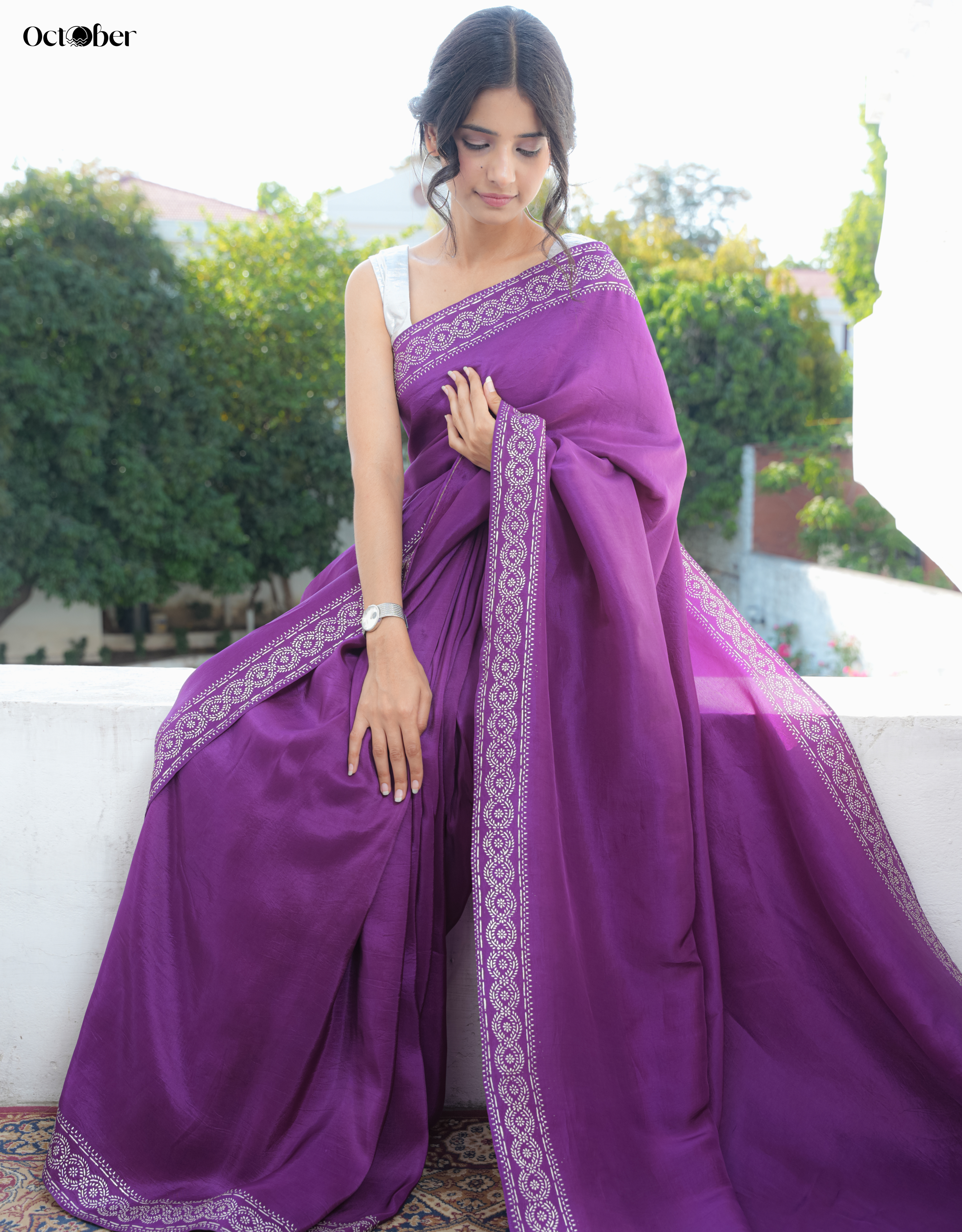 Chandi Ki Saree - Purple Silver Border Silk Saree (Pure Silver Saree)