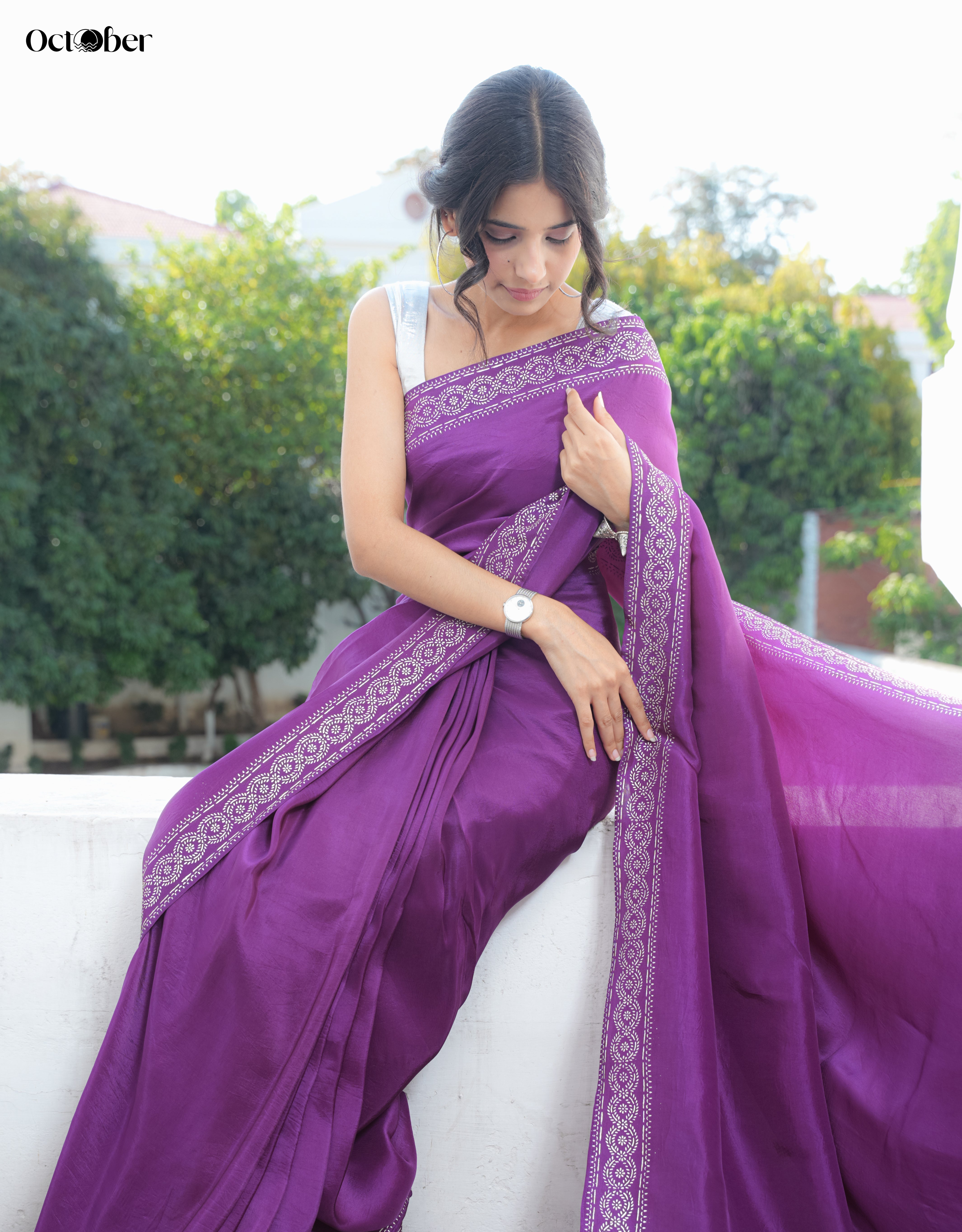 Chandi Ki Saree - Purple Silver Border Silk Saree (Pure Silver Saree)