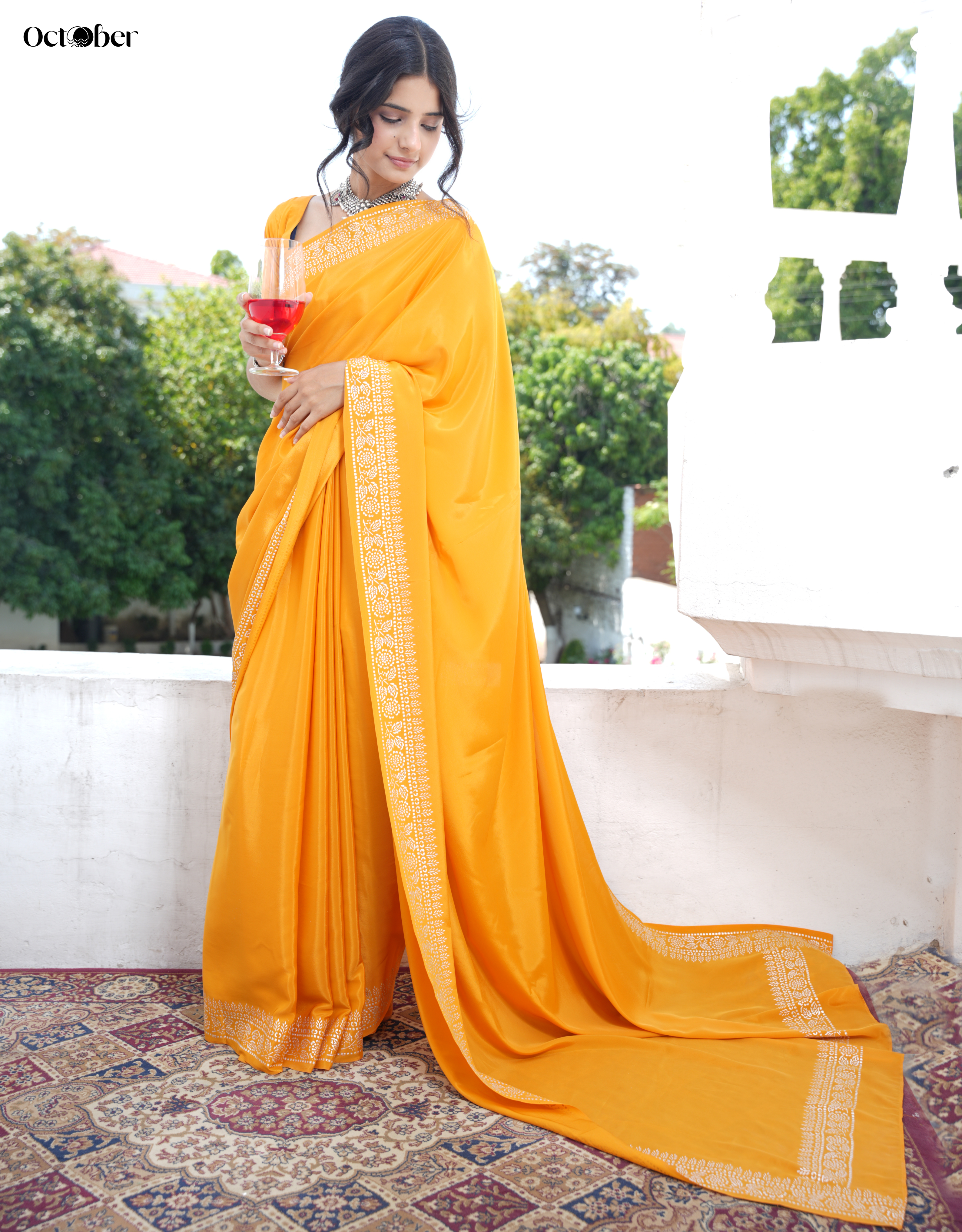 Chandi Ki Saree - Yellow Silver Border Crepe Saree (Pure Silver Saree)
